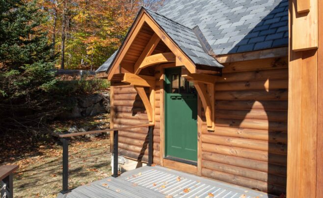 Decorative entry Door Truss on the Exterior of a Ski House