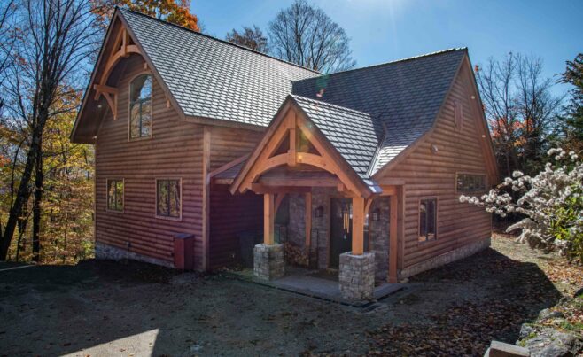 Decorative Gable Entry Trusses on the Exterior of a Ski House
