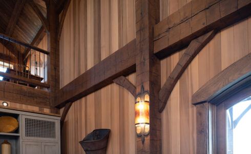 Lantern on a heavy timber oak post.