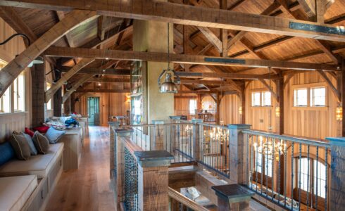 Guest area upstairs in a timber framed barn