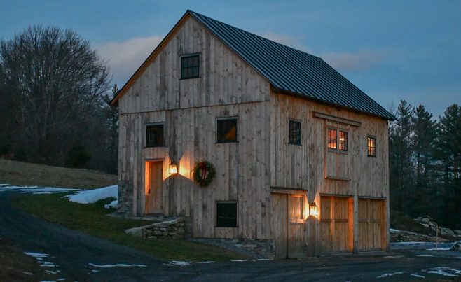 Bank Barn at Night with Gentle Accent Lights