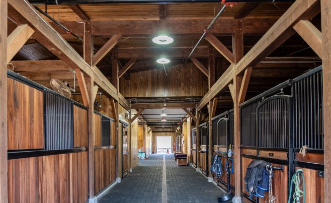 Aisle in a post and beam horse barn