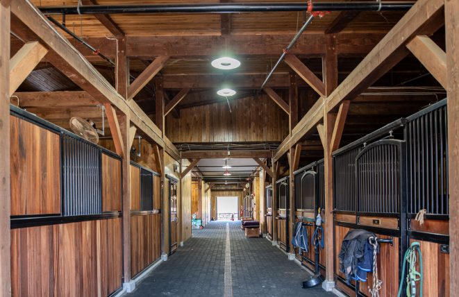 Aisle in a post and beam horse barn