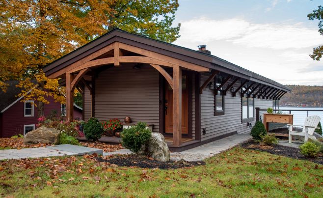 Arched Timber Entry with Timber Roof Brackets