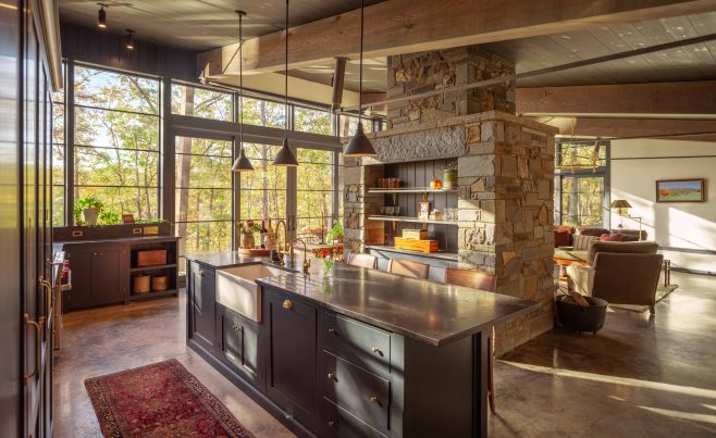 Kitchen with timber, steel and stone.