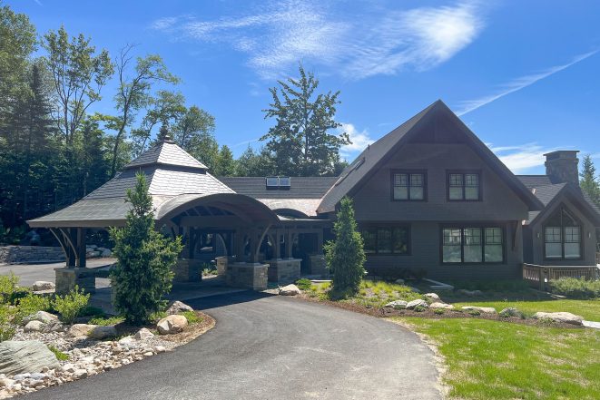 Exterior view of a timber framed ski house