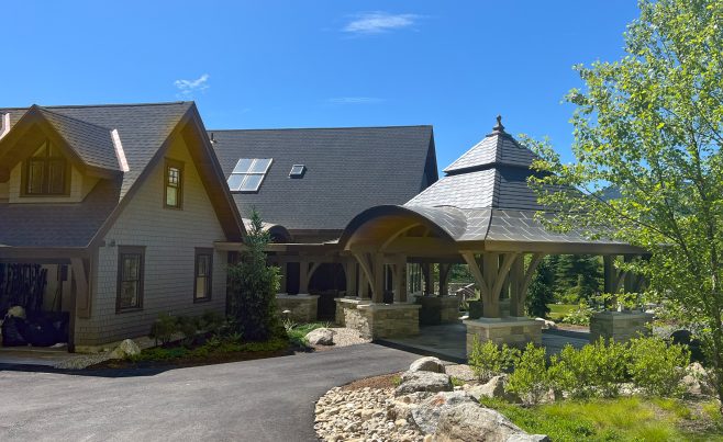 Entry to a timber framed ski house in Vermont