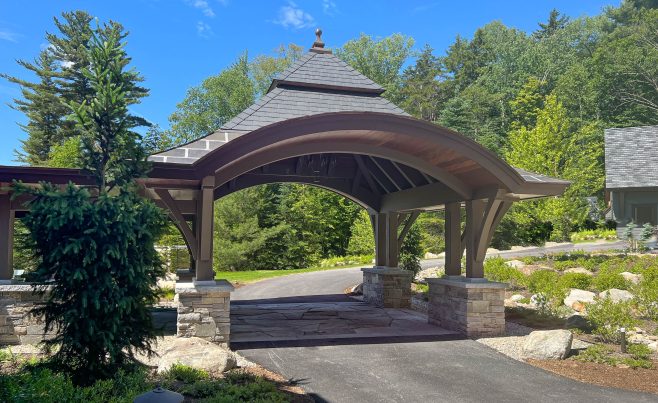 Timber Framed Porte Cochere for a VT Ski House