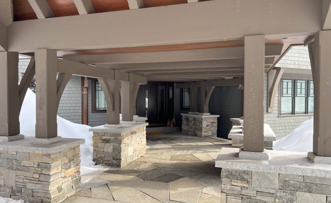 Heavy Timber Walk Way for a Vermont Ski House