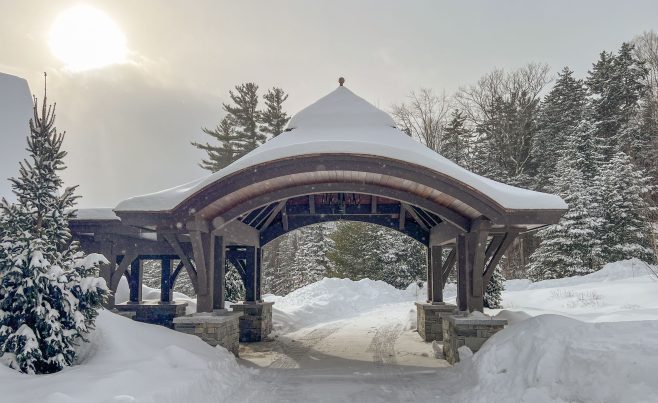 Timber framed porte cochere for a Vermont ski house.