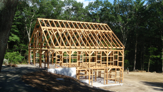 Rough sawn hemlock barn timber frame
