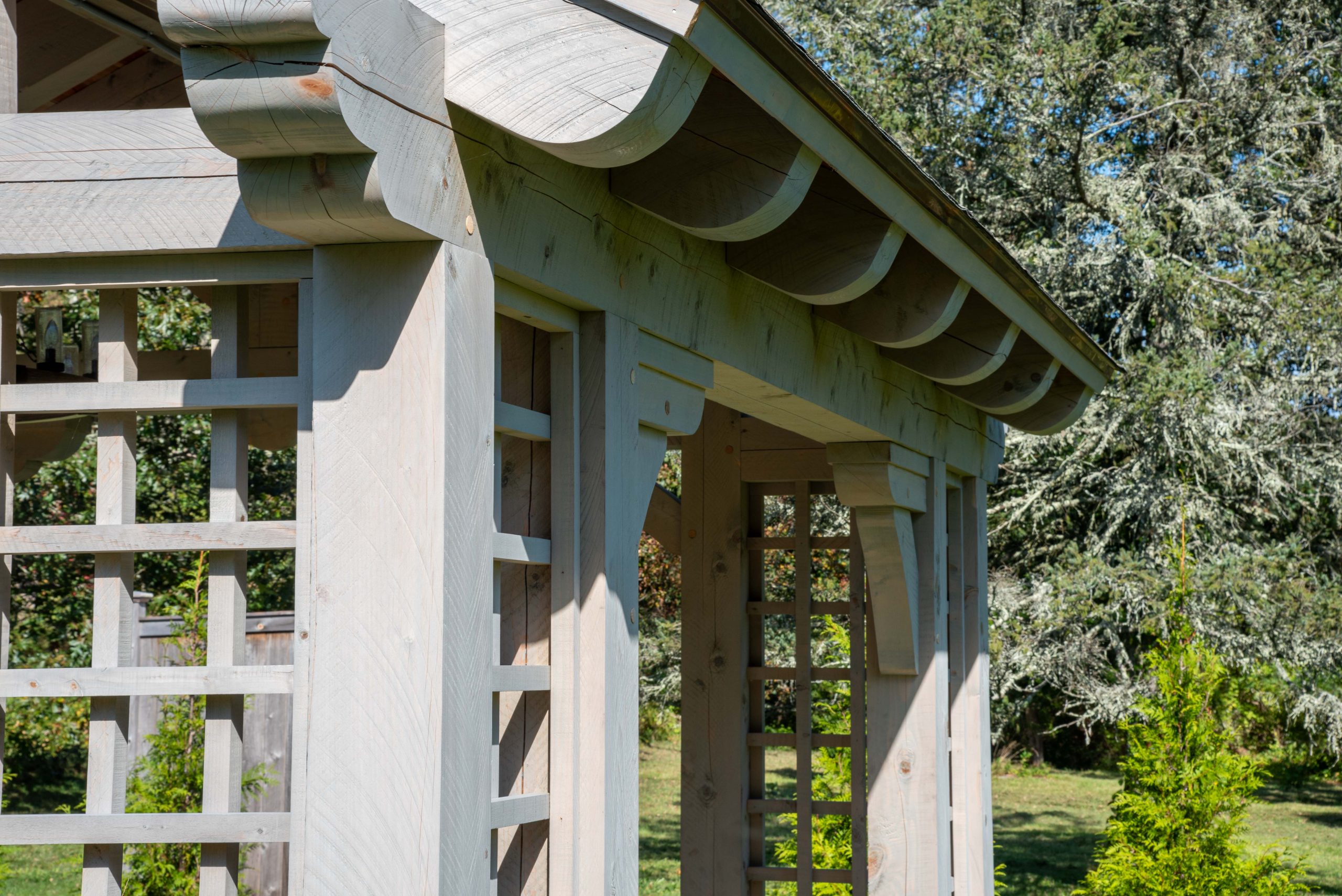 Timber finial details on a pool pavilion