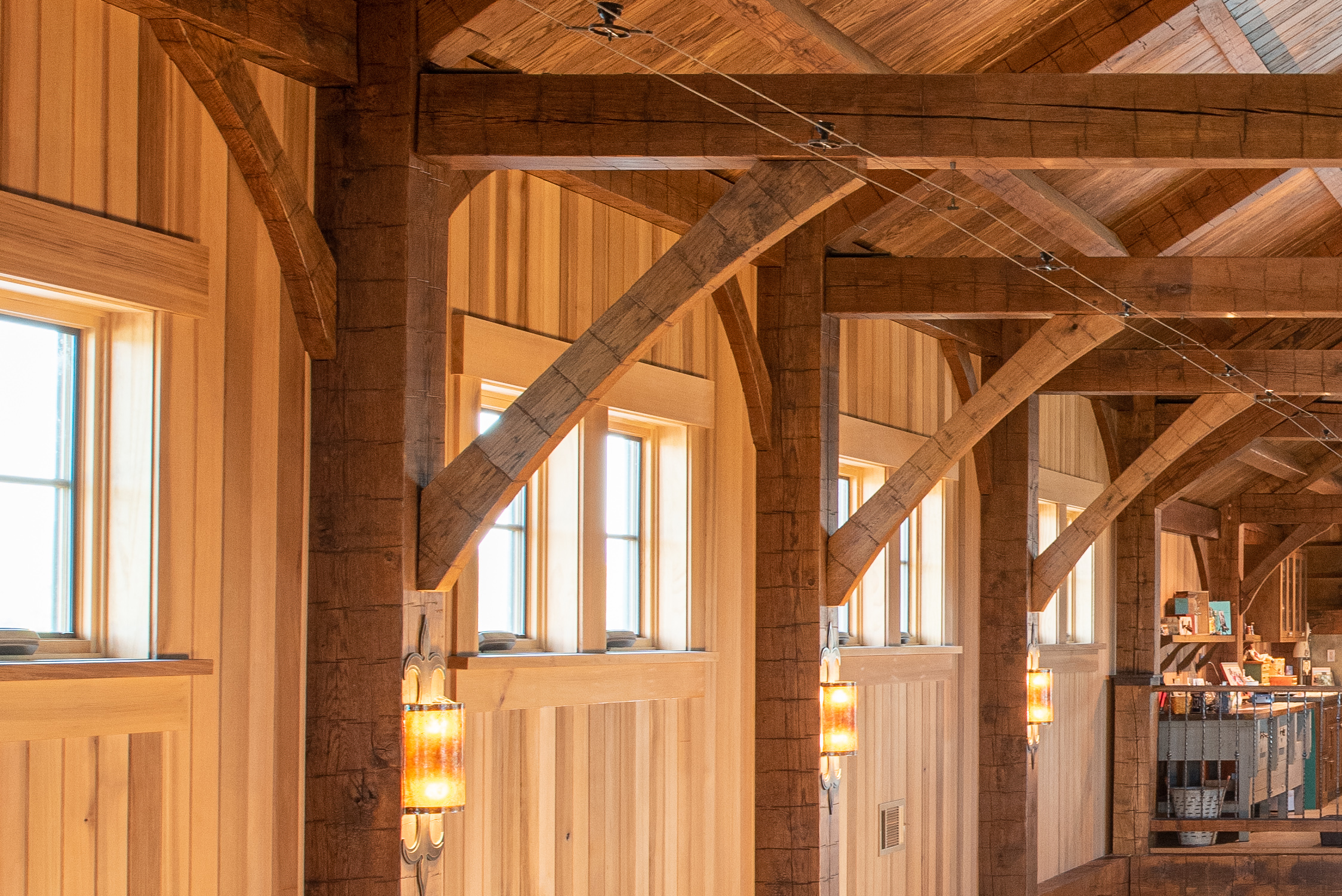 Detail image showing timber posts and curved braces