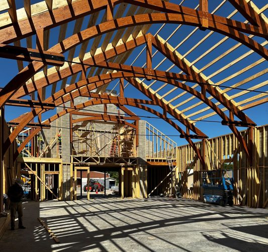 Arched Timber Truss With Steel Tie Rod Under Construction