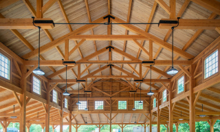 Heavy Timber Pavilion using trusses with steel tie rods.
