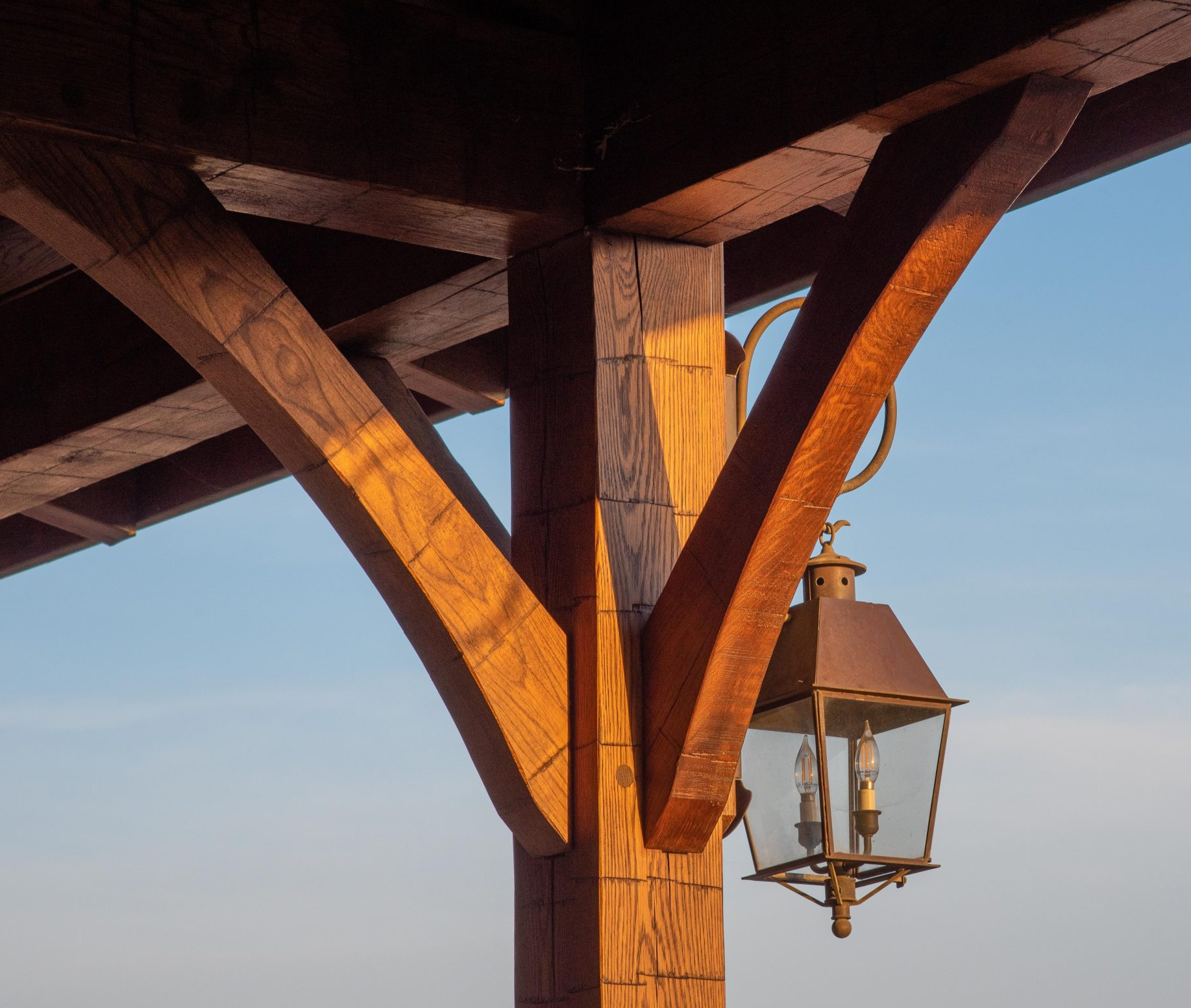 Hand Hewn Oak Timber Frame with Pretty Lanterns