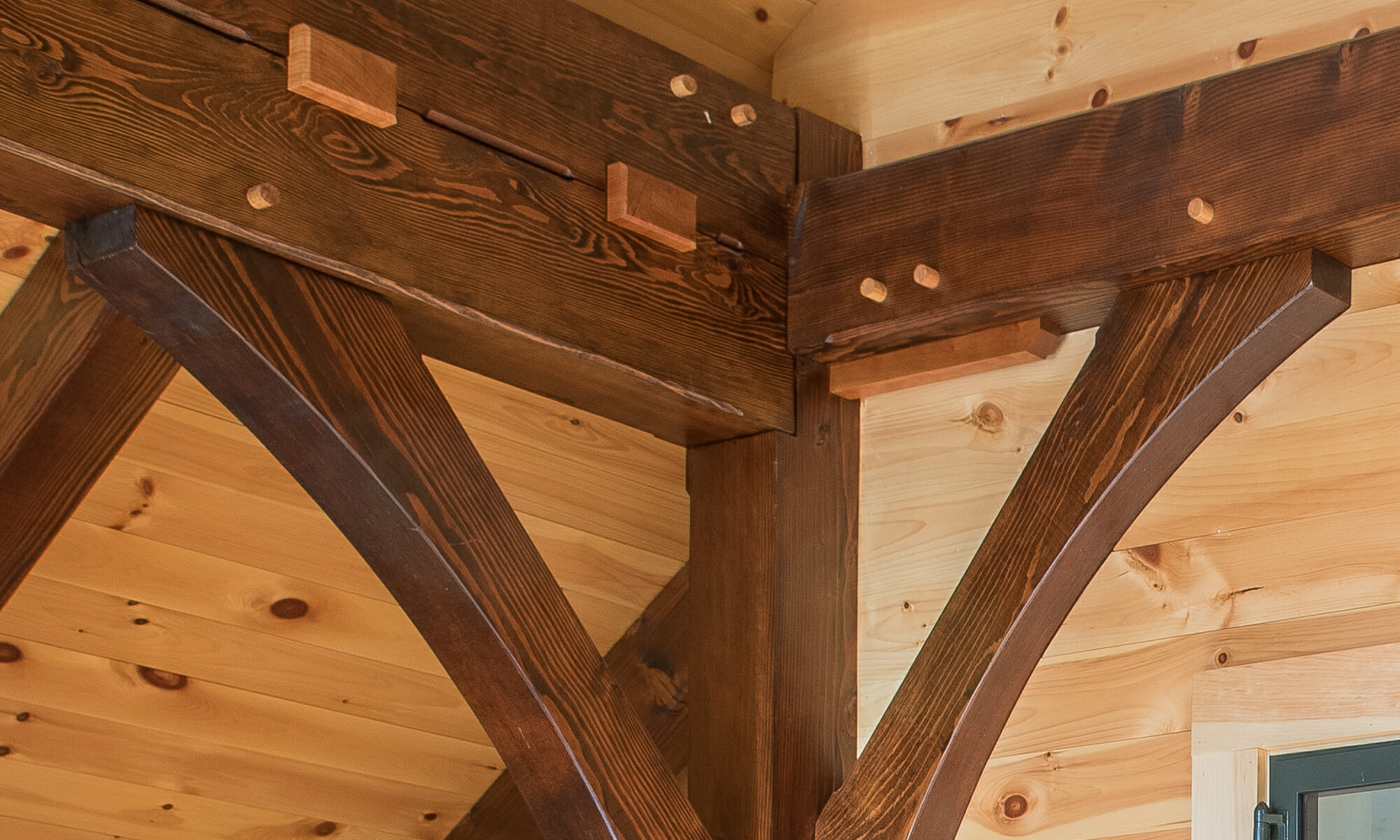 Timber Frame Joinery with Shear Blocks and Wood Pegs
