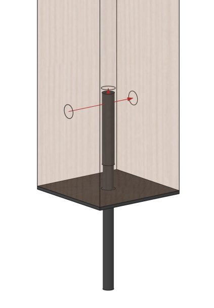 Post base with a vertical epoxied rod and timber linx connector.