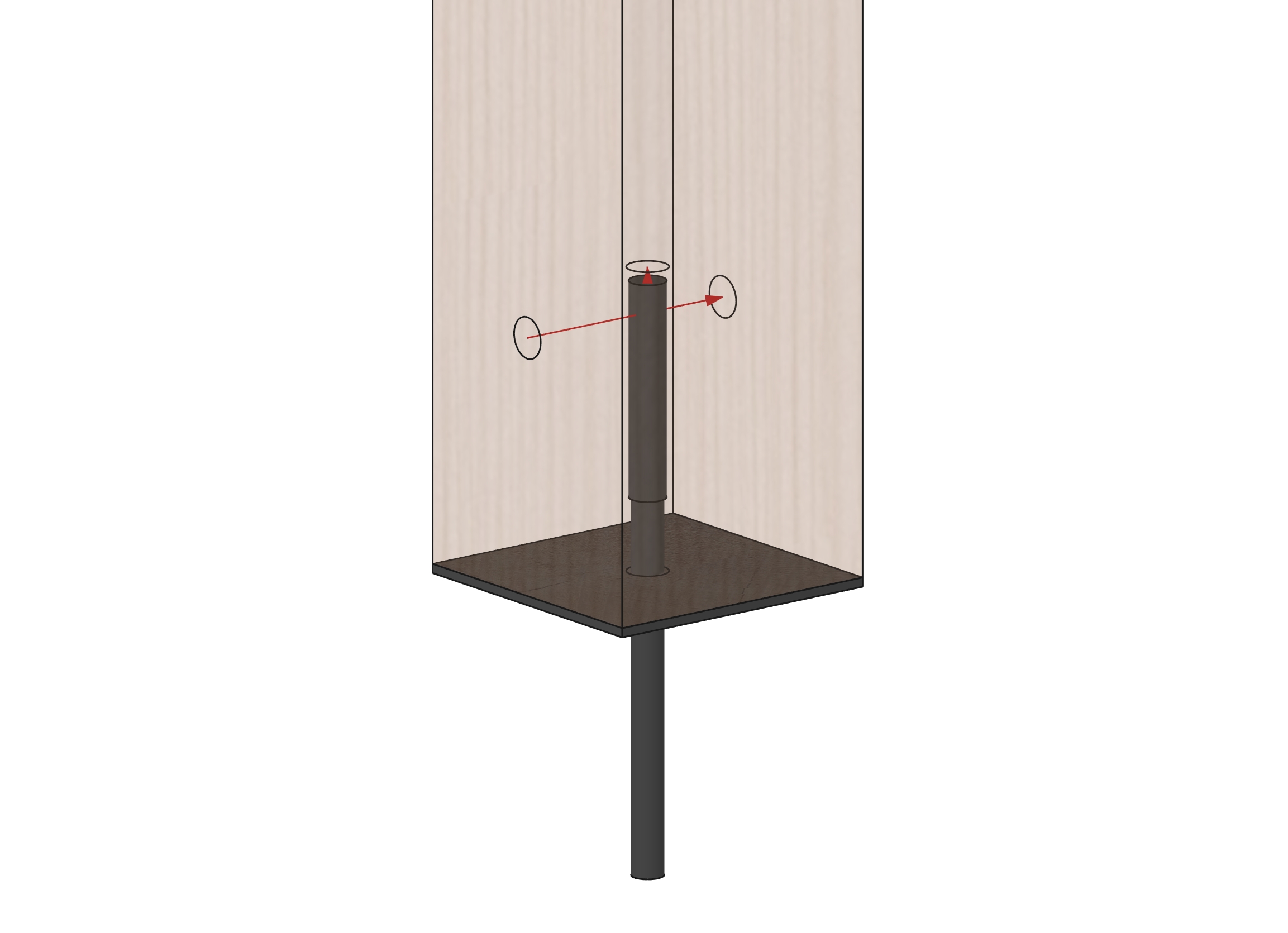 Post base with a vertical epoxied rod and timber linx connector.