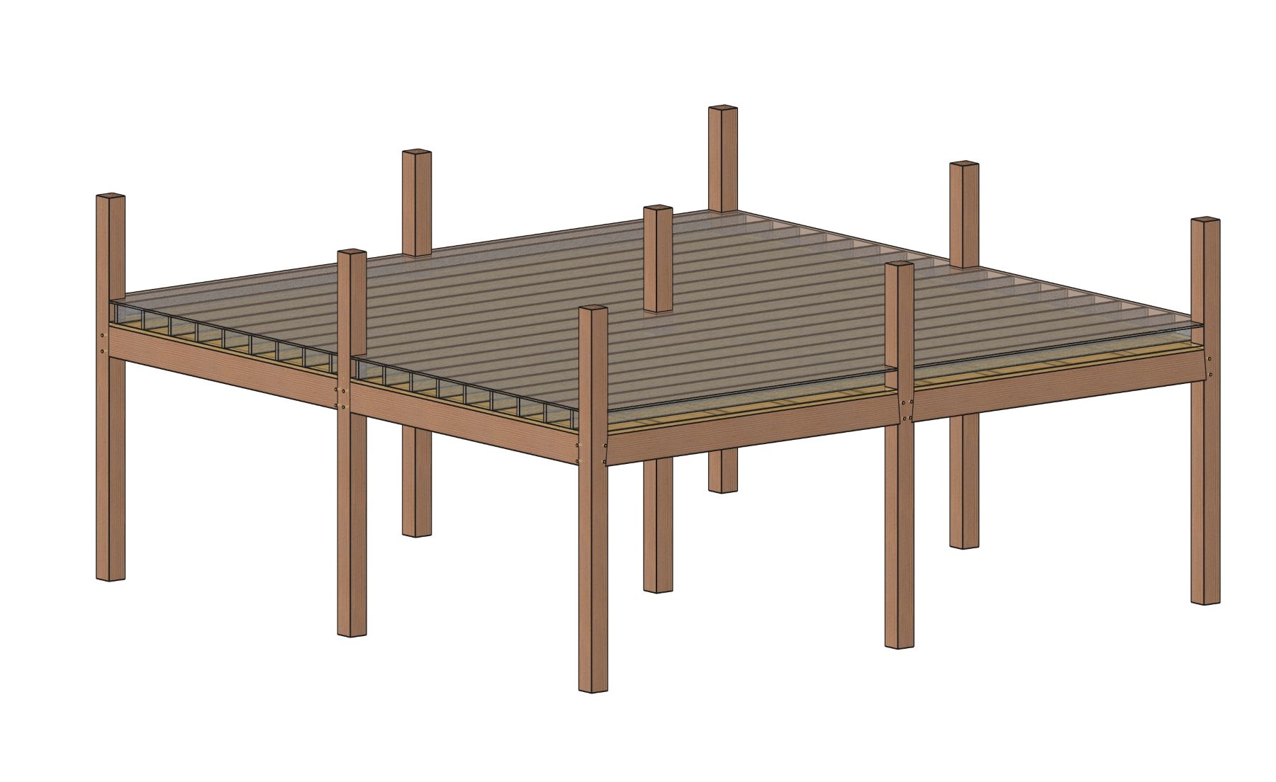 2x Floor System on Timber Frame Joists and Decking.