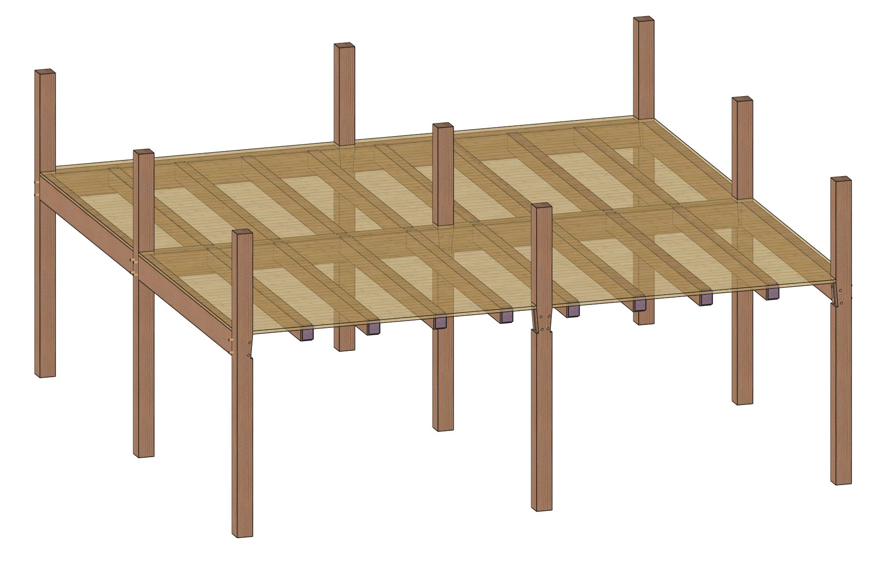 Timber Frame with Wood Decking on Timber Joists