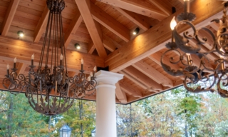Loketch, Mediterranean Pavilion, Timber Frame with stone columns and metal scrollwork